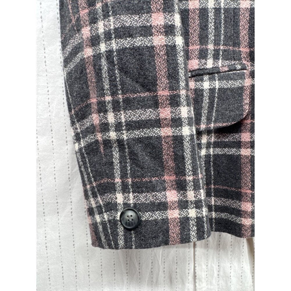 Vintage Leslie Fay Womens Blazer Sz 12 Gray/Pink Plaid Classic Wool Blend Boxy - Picture 4 of 12